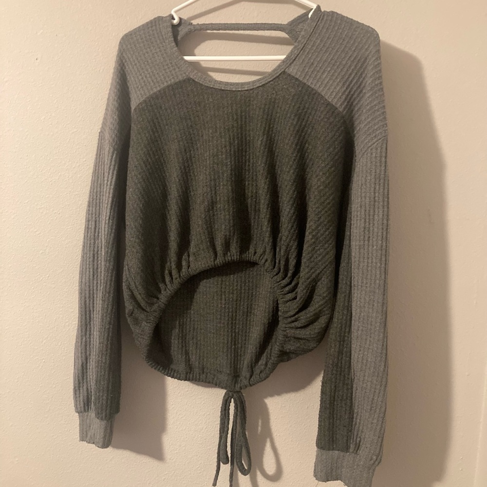 Hollister- Women’s small cropped sweater- light grey and dark gray-